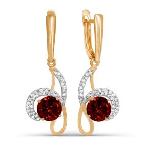Золотые серьги КЮЗ Del'ta D321393 с фианитом и гранатом D321393 фото