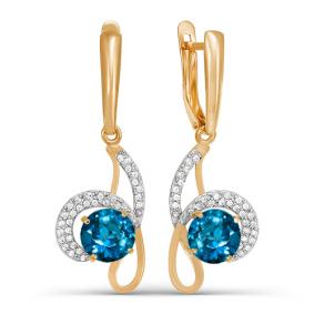 Золотые серьги КЮЗ Del'ta D321398 с фианитом и Лондон топазом D321398 фото