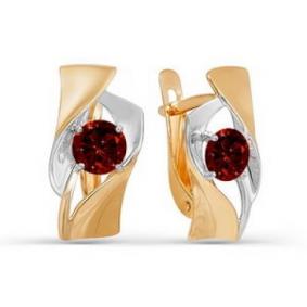 Золотые серьги КЮЗ Del'ta D321400 с гранатом D321400 фото
