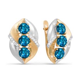 Золотые серьги КЮЗ Del'ta с ситаллом цвета Лондон топаз и фианитом D321406 D321406 фото