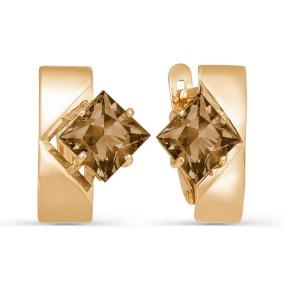 Золотые серьги КЮЗ Del'ta D321441 с раухтопазом D321441 фото