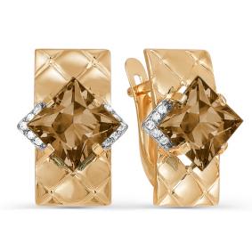 Золотые серьги КЮЗ Del'ta D321448 с фианитом и раухтопазом D321448 фото