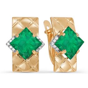 Золотые серьги КЮЗ Del'ta D321450 с фианитом и агатом D321450 фото