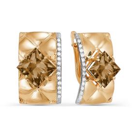 Золотые серьги КЮЗ Del'ta D321455 с фианитом и раухтопазом D321455 фото