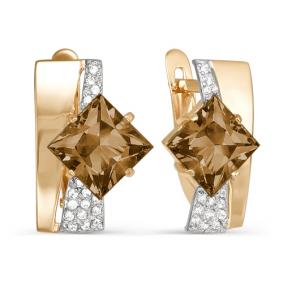 Золотые серьги КЮЗ Del'ta D321462 с фианитом и раухтопазом D321462 фото