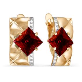 Золотые серьги КЮЗ Del'ta D321467 с фианитом и гранатом D321467 фото
