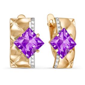 Золотые серьги КЮЗ Del'ta D321468 с фианитом и аметистом D321468 фото
