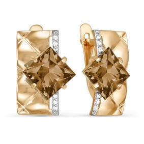 Золотые серьги КЮЗ Del'ta D321469 с фианитом и раухтопазом D321469 фото