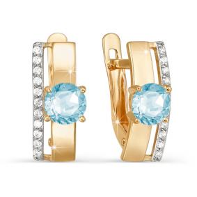 Золотые серьги КЮЗ Del'ta с ситаллом цвета Топаз и фианитом D321483сит D321483сит фото