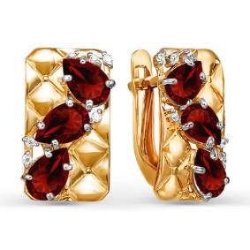Золотые серьги КЮЗ Del'ta D321537 с фианитом и гранатом D321537 фото