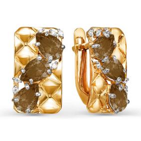 Золотые серьги КЮЗ Del'ta D321539 с фианитом и раухтопазом D321539 фото