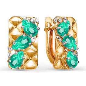 Золотые серьги КЮЗ Del'ta D321541 с фианитом и агатом D321541 фото