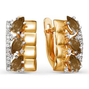 Золотые серьги КЮЗ Del'ta D321546 с фианитом и раухтопазом D321546 фото