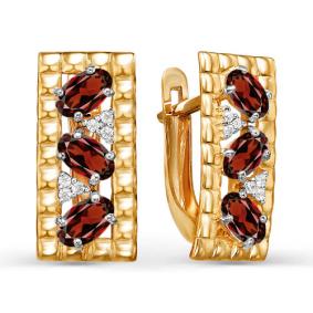 Золотые серьги КЮЗ Del'ta D321565 с фианитом и гранатом D321565 фото