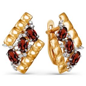 Золотые серьги КЮЗ Del'ta D321572 с фианитом и гранатом D321572 фото