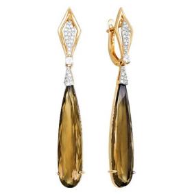 Золотые серьги КЮЗ Del'ta D321593 с фианитом и раухтопазом D321593 фото