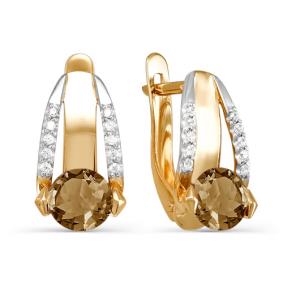 Золотые серьги КЮЗ Del'ta D321645 с фианитом и раухтопазом D321645 фото