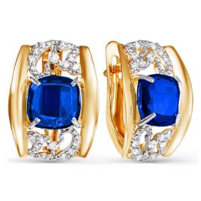 Золотые серьги КЮЗ Del'ta с ситаллом цвета Сапфир и фианитом D321748 D321748 фото