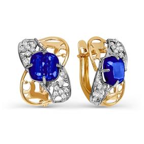 Золотые серьги КЮЗ Del'ta D321762 с фианитом и сапфировым корундом D321762 фото