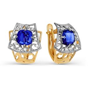 Золотые серьги КЮЗ Del'ta с ситаллом цвета Сапфир и фианитом D321776 D321776 фото
