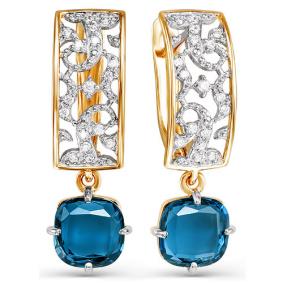 Золотые серьги КЮЗ Del'ta D321784 с фианитом и ситаллом D321784 фото