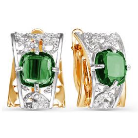 Золотые серьги КЮЗ Del'ta D321824 с фианитом и ситаллом D321824 фото