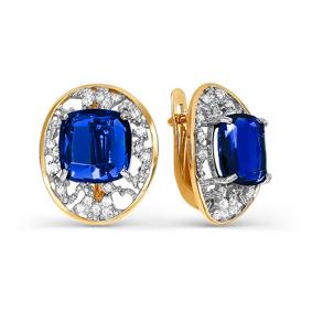 Золотые серьги КЮЗ Del'ta с ситаллом цвета Сапфир и фианитом D321832 D321832 фото