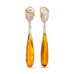 Золотые серьги КЮЗ Del'ta D321850 с фианитом и цитрином D321850 фото