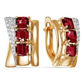 Золотые серьги КЮЗ Del'ta D321939 с фианитом и гранатом D321939 фото