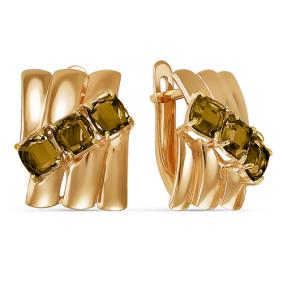 Золотые серьги КЮЗ Del'ta D322018 с раухтопазом D322018 фото