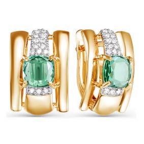 Золотые серьги КЮЗ Del'ta с ситаллом цвета Кварц зеленый и фианитом D322047 D322047 фото