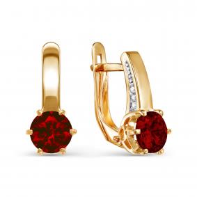 Золотые серьги КЮЗ Del'ta D322432 с фианитом и гранатом D322432 фото