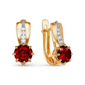 Золотые серьги КЮЗ Del'ta D322446 с фианитом и гранатом D322446 фото