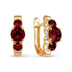 Золотые серьги КЮЗ Del'ta D322474 с фианитом и гранатом D322474 фото