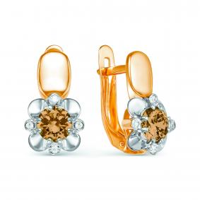 Золотые серьги КЮЗ Del'ta D322544 с фианитом и раухтопазом D322544 фото
