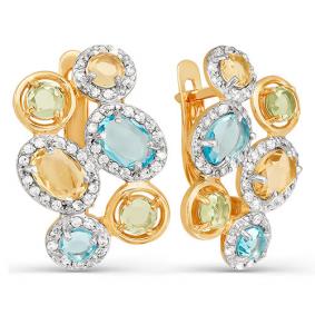 Золотые серьги КЮЗ Del'ta D322679 с фианитом, хризолитом, цитрином и ситаллом D322679 фото