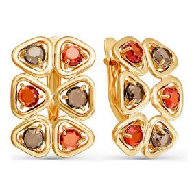Золотые серьги КЮЗ Del'ta D322721 с гранатом, ситаллом и раухтопазом D322721 фото