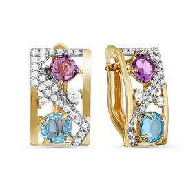 Золотые серьги КЮЗ Del'ta D322784 с топазом и фианитом D322784 фото