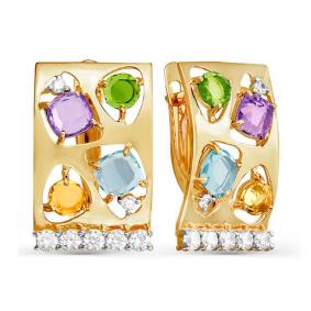 Золотые серьги КЮЗ Del'ta D322820 с фианитом, аметистом, цитрином и ситаллом D322820 фото