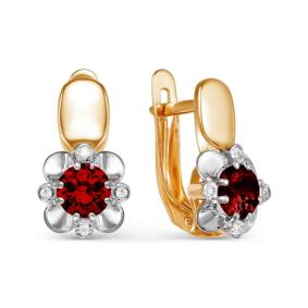 Золотые серьги КЮЗ Del'ta D322832 с фианитом и гранатом D322832 фото