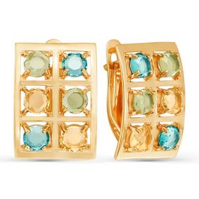 Золотые серьги КЮЗ Del'ta D322840 с хризолитом, цитрином и ситаллом D322840 фото