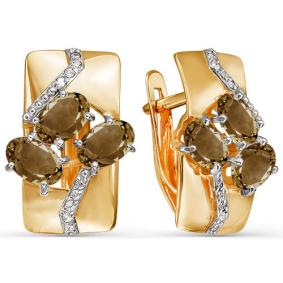 Золотые серьги КЮЗ Del'ta D322864 с фианитом и раухтопазом D322864 фото
