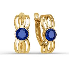 Золотые серьги КЮЗ Del'ta с ситаллом цвета Сапфир D322881 D322881 фото
