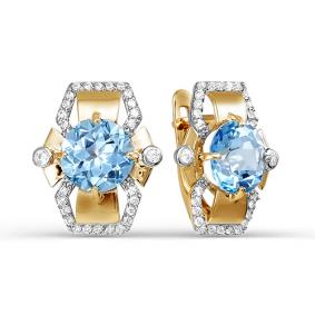 Золотые серьги КЮЗ Del'ta D322896 с топазом и фианитом D322896 фото