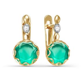 Золотые серьги КЮЗ Del'ta D322960 с фианитом и агатом D322960 фото