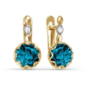 Золотые серьги КЮЗ Del'ta D322961 с фианитом и Лондон топазом D322961 фото