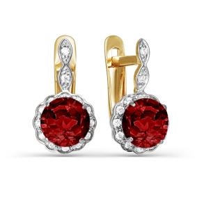 Золотые серьги КЮЗ Del'ta D322963 с фианитом и гранатом D322963 фото
