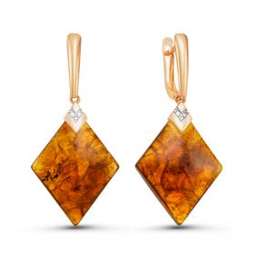 Золотые серьги КЮЗ Del'ta D323220 с фианитом и янтарём D323220 фото