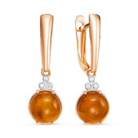 Золотые серьги КЮЗ Del'ta D323223 с фианитом и янтарём D323223 фото