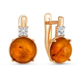 Золотые серьги КЮЗ Del'ta D323227 с фианитом и янтарём D323227 фото